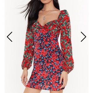 Nasty gal mixed floral balloon sleeve dress